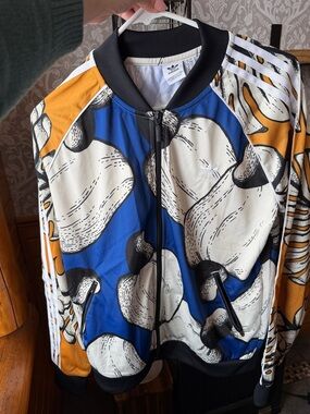 Adidas Track Suit Top in Graffiti Blue Gold white & cream Size L Large PTP 22”